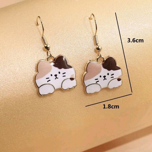 Dangling Kitty Calico Cats Face Design Earrings - Picture 4 of 5